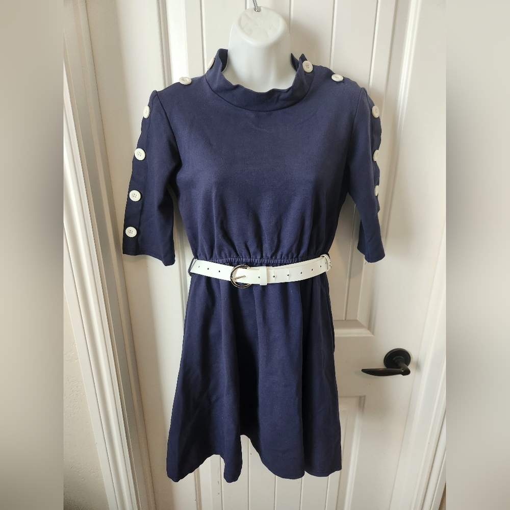 Retrolicious True Blue White Belted Sailor Mini Dress | Sz. Small | EUC